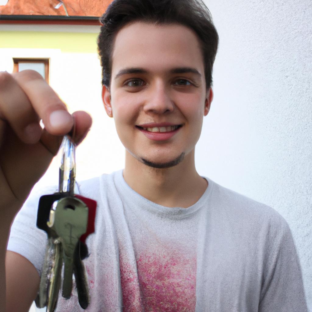 Person holding house keys, smiling
