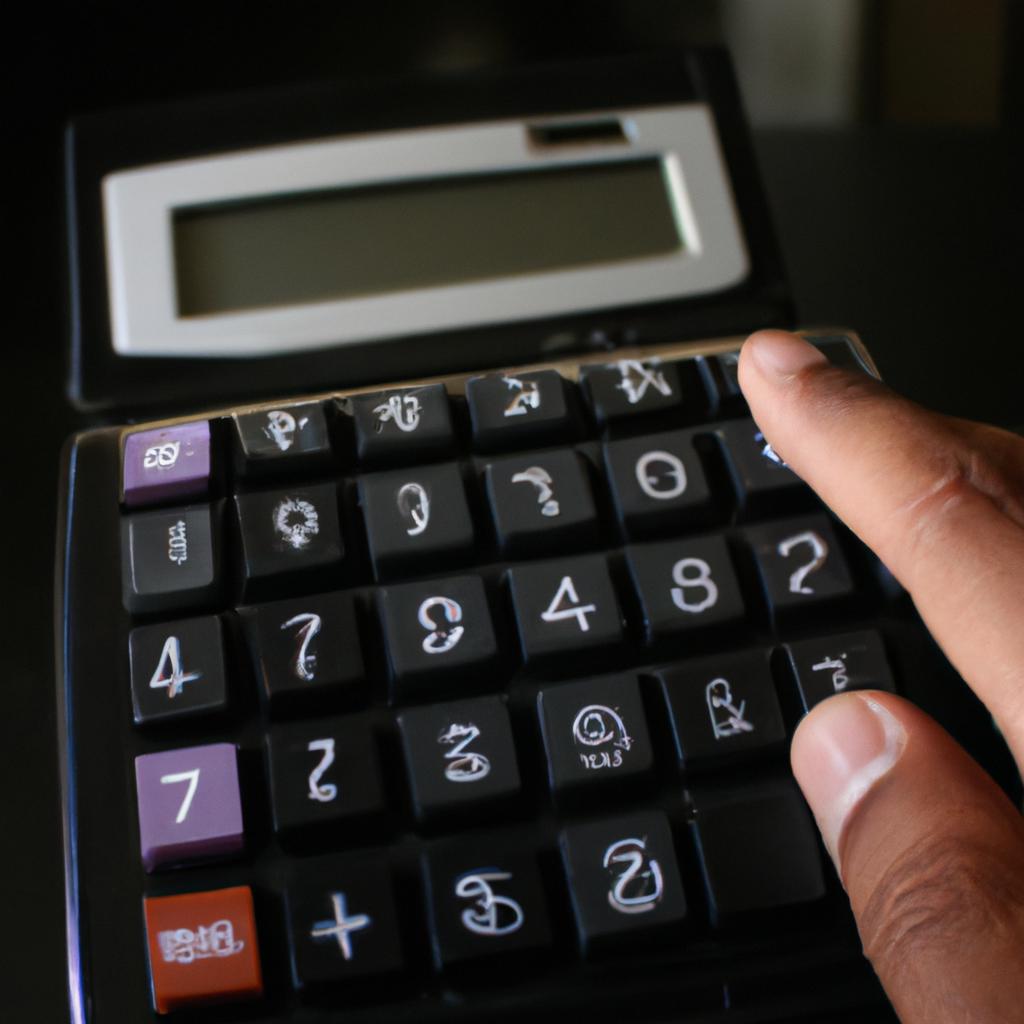 Person using a calculator device